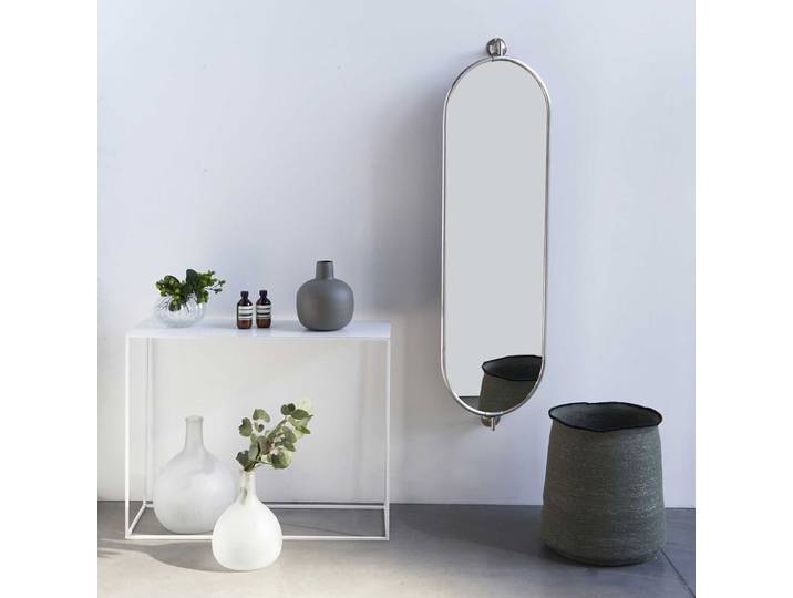 Miroir mural ovale haut inclinable en laiton argenté 145 x 40 cm