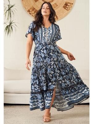 Plus Size Women's Emmy Placement Print Maxi Dress by Aveology by Avenue in Moonshine Border (Size 16)