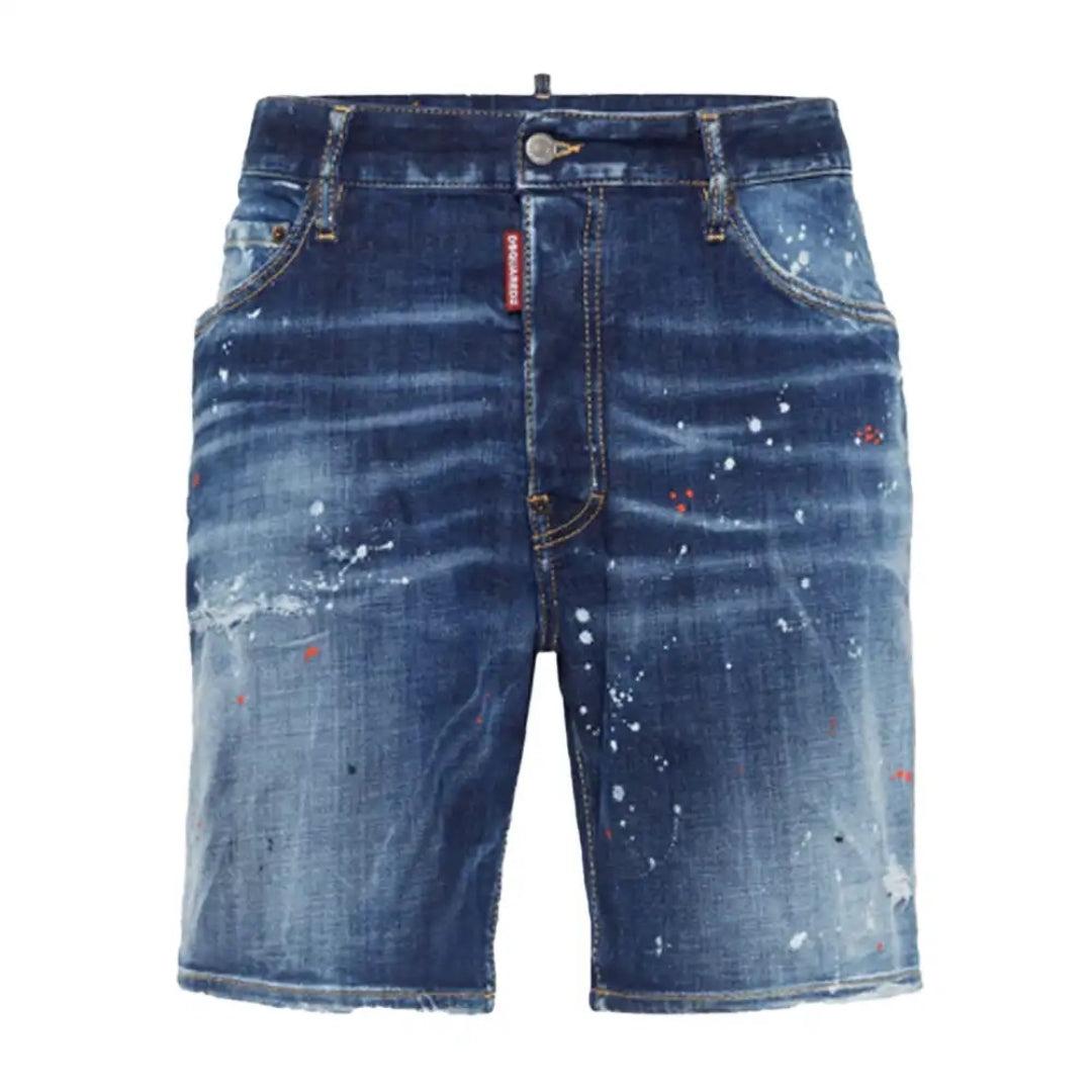 Dsquared2 Marineblaue Denim-shorts Mit Farbspritzer-design