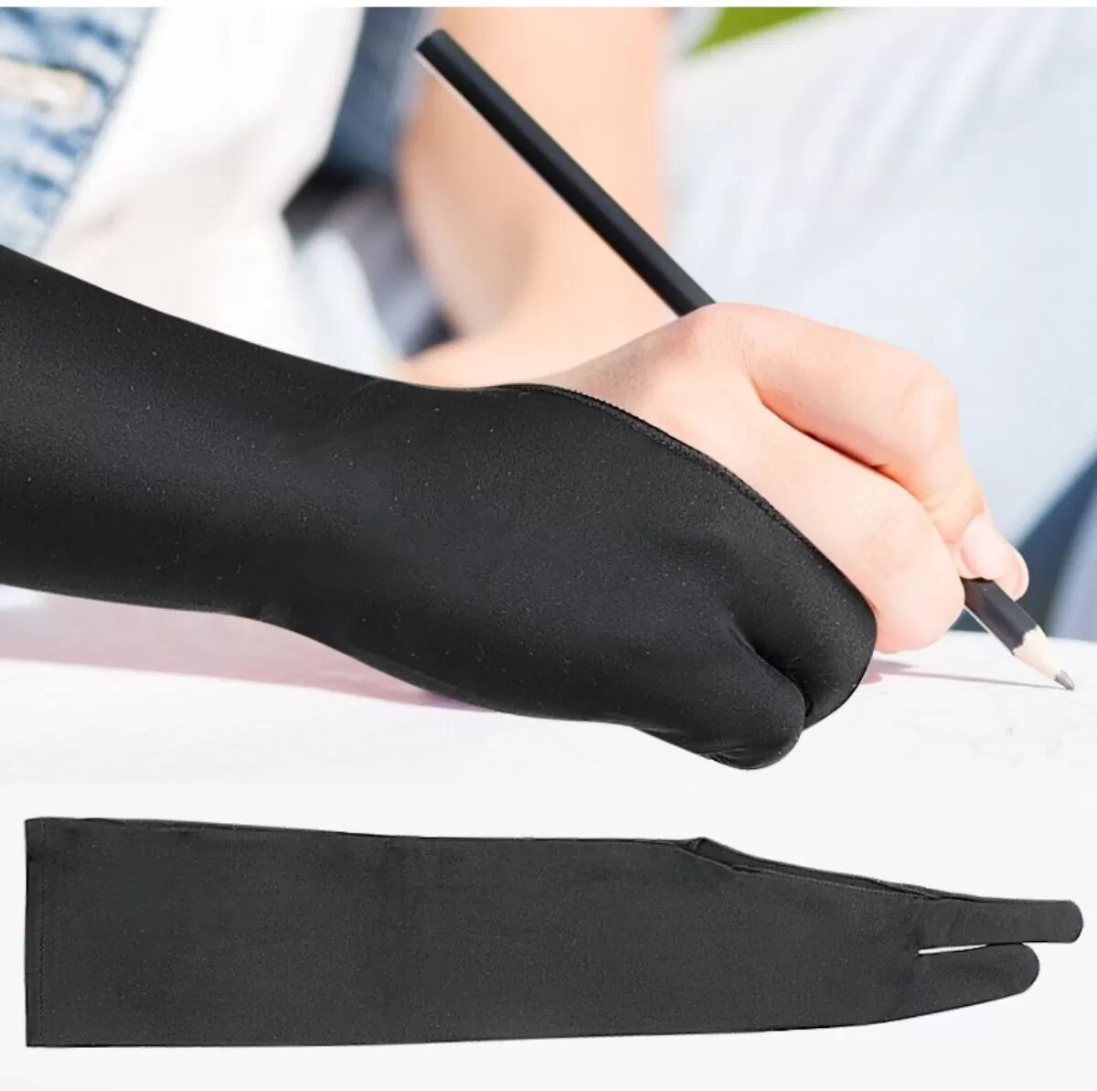 INF Gant Long Dessin Taille L - Gant de Croquis d'Artiste, Anti-Salissure, Conception à Deux Doigts