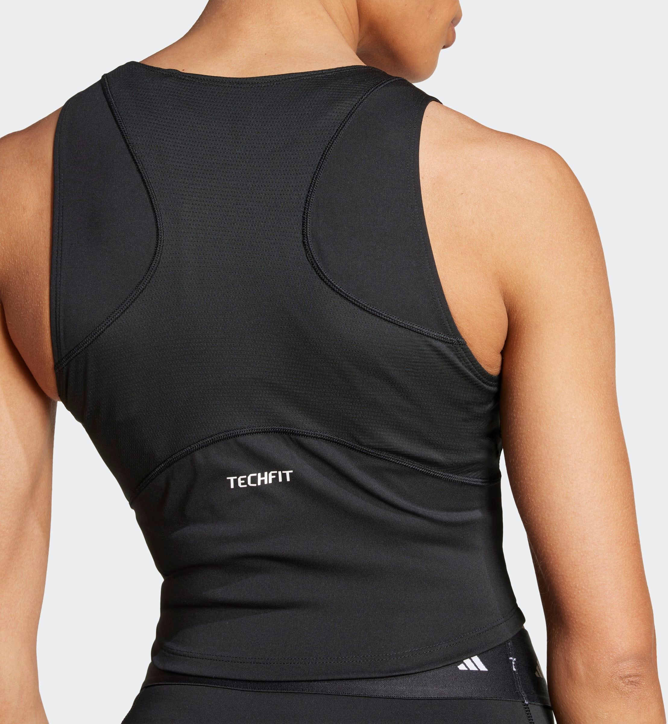 Tanktop ADIDAS PERFORMANCE "TECHFIT CROP TRAINING", Damen, Gr. XL, schwarz, Obermaterial: 83% Polyester, 17% Elasthan, Rundhals, Tops Tanktop schwarz XL