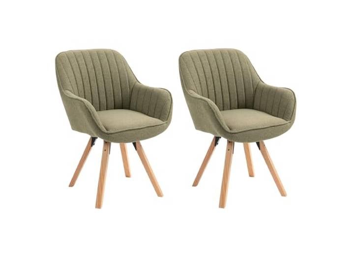 MEUBLE Cosy Esszimmerstühle Drehbar 2er Set Küchenstuhl Polsterstuhl Drehstuhl mit Armlehne Sessel Schminkstuhl aus Stoff Massivholzbeine für Esszimmer Wohnzimmer Arbeitszimmer, Grün