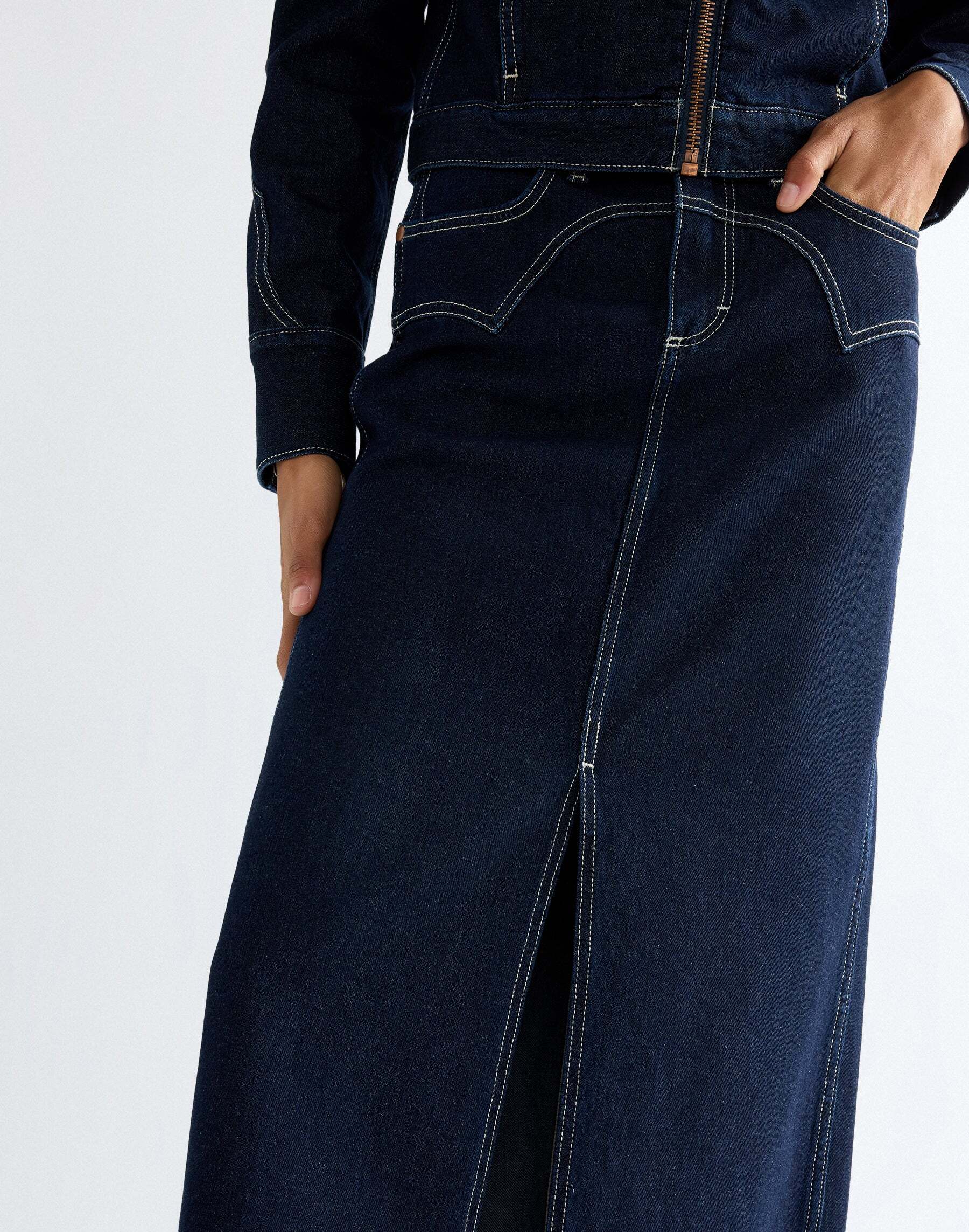 Jeansrock WRANGLER "WRANGLER Jeansrock Western Midi", Damen, Gr. 30, blau, Obermaterial: 100% Baumwolle CO., Röcke Jeansrock blau 30