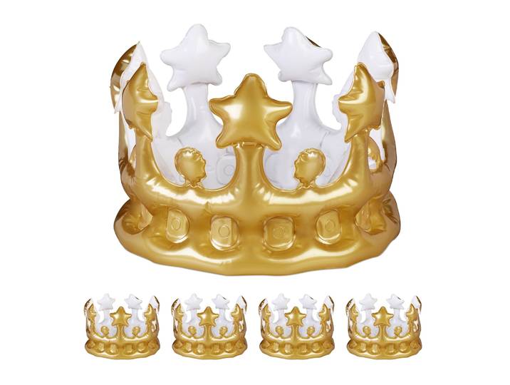 Aufblasbare Krone 5er-Set Weiss-Gold