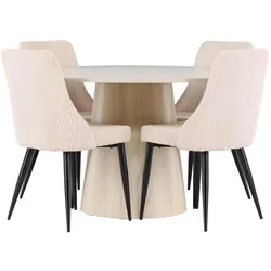 Ebuy24, Essgruppe, Lanzo Essgruppe Esstisch Whitewash 4 Stühle Samt beige. (MDF)