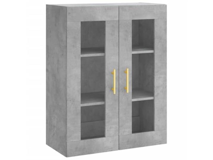 Wandschrank Betongrau 69,5x34x90 cm Holzwerkstoff Glastüren mit Griffen, Wandmontage oder auf Sideboard, Holzwerkstoff, Betongrau, viel Stauraum