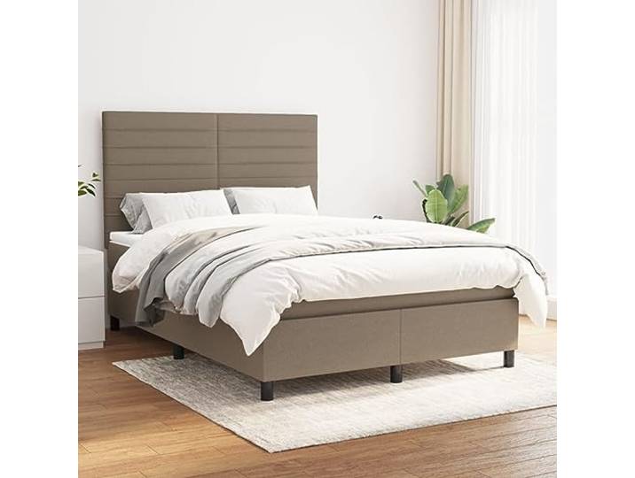 RJPLMFV Lattenrost, Stoff, Taupe, 140 x 190 cm Verstellbarer Kopf, Taschenfedern, Rückenstütze, mittlere Härte, langlebig