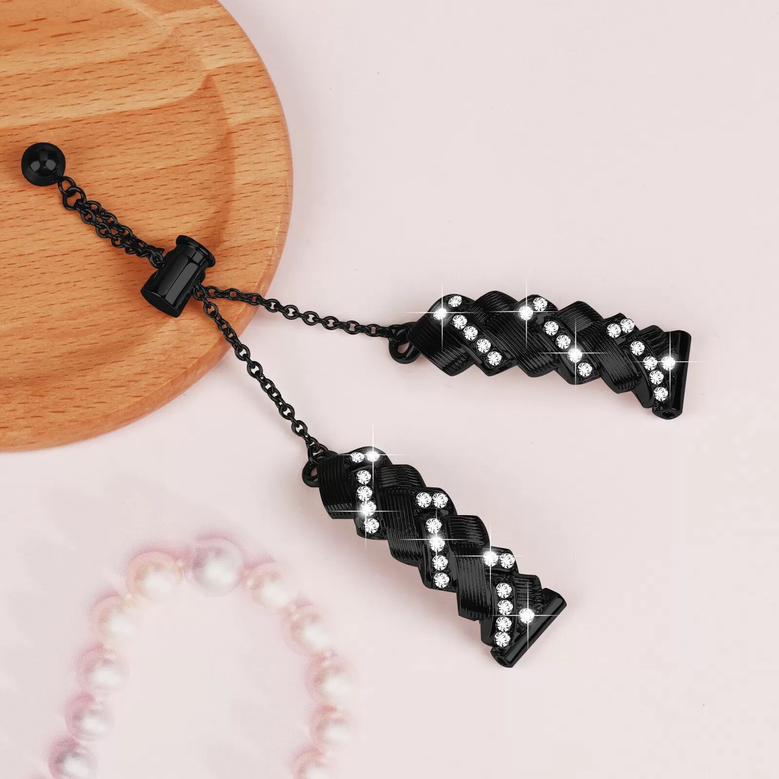 INF Garmin Lily 2 Kompatibles Herz-Diamant-Armband - Stilvolles Halbreif aus Zinklegierung Schwarz