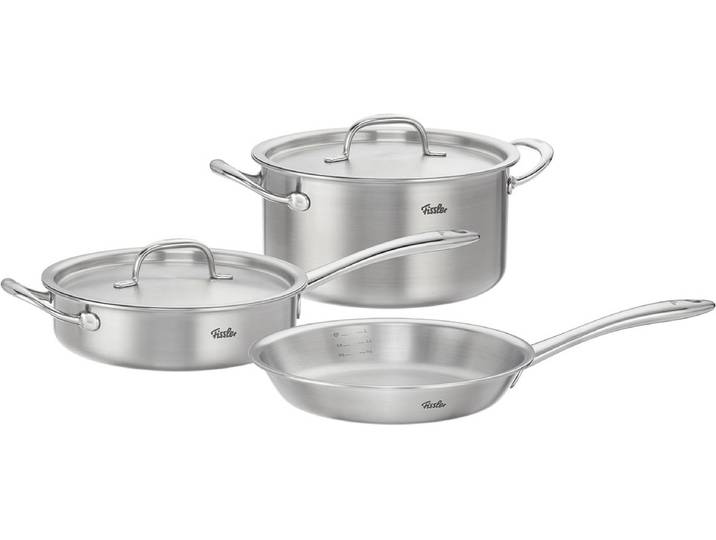 Topf-Set FISSLER Fissler M5 Pro-Ply, Edelstahl-Topfset (5-teilig) , silber (silberfarben), Töpfe, Topf-Set, 5-teiliges Premium Kochgeschirr mit Pro-Ply™ Technologie