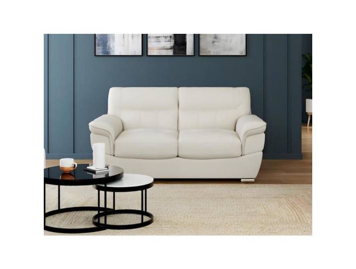 Canapé 2 places en cuir - VENTE-UNIQUE - THIBAULT - Blanc - Contemporain - Design