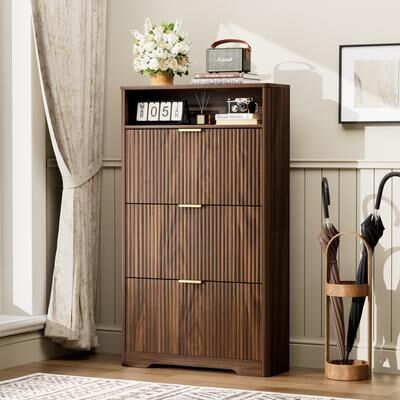 Aura "54.4"" Tall Shoe Cabinet with 3 Flip Doors, Large Capacity Hallway Organizer"