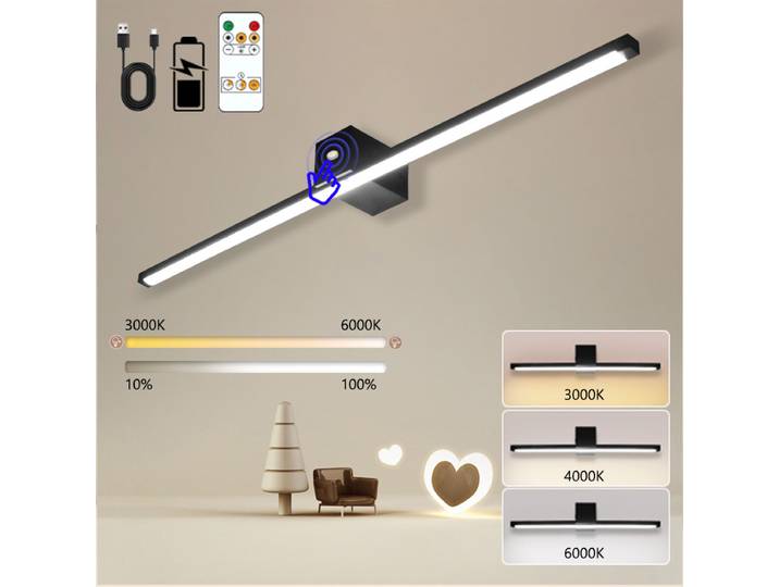 Lampes murales LED rechargeables 6000 mAh pour éclairage sans fil de tableaux avec contrôleur, appliques murales sans fil à intensité variable