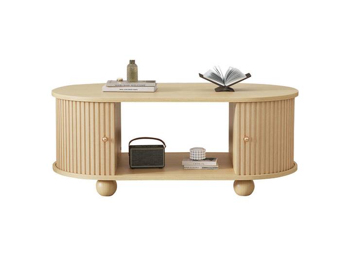 Komhtom Couchtisch in Ovaler mit Schiebetüren, Holzfarben, Naturfarben, Mode, 50x40x100 cm, Wohnzimmer, Wohnzimmertische, Couchtische