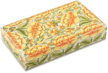 Novica Handmade Blooming Kashmir In Yellow Wood Decorative Box