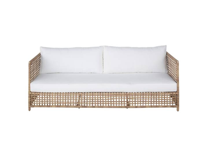 3-4-Sitzer-Gartensofa aus recyceltes Kunstharzgeflecht in Rattan-Optik mit ecrufarbenen Kissen