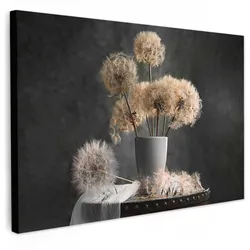 LEINWANDBILD Blumensamen - Löwenzahn - Vase - Stilleben - Blumenstrauß Deko Schlafzimmer 30x20 cm