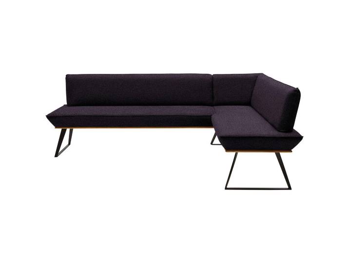Voleo Eckbank, Schwarz, Eichefarben, Metall, Eiche, massiv, L-Form, 203x163 cm, Stoffauswahl, seitenverkehrt erhältlich, Esszimmer, Bank, Eckbänke