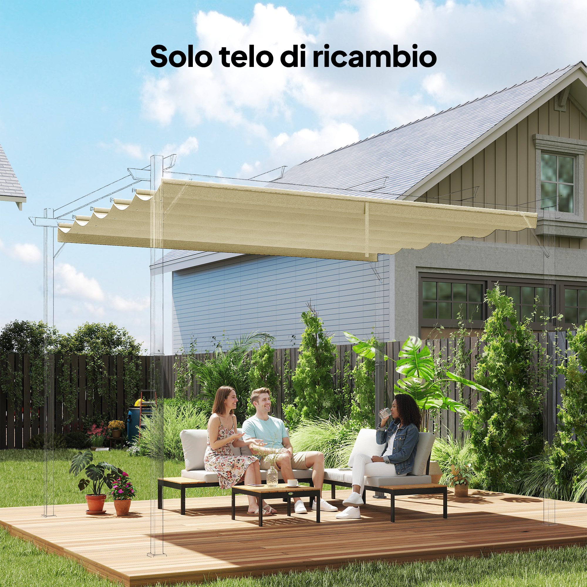 Outsunny Tettuccio di Ricambio per Pergola Gazebo da Giardino da 3x4 m in Poliestere, Crema