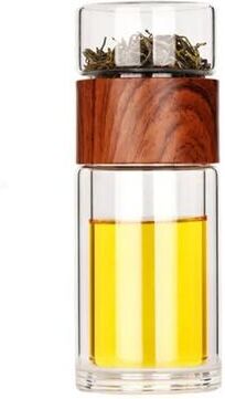 Uplift Essentials High Quality Double Glass Tea Infuser Bottle wood Color