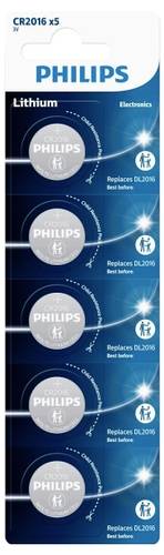 Philips Knopfzelle CR2016 3V 5 St. Lithium Minicells