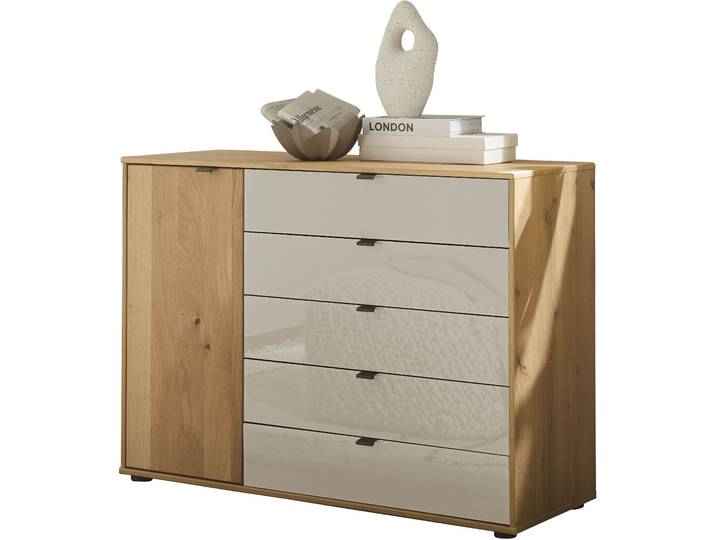 Kombikommode WIEMANN Cardiff Sideboard, Wäscheschrank, teilmassiv Bianco-Eiche, Schubladen , braun, Bianco-Eiche,Front Glas Champagner, Eiche, Sideboards, Kombikommode, verschiedenen Ausführungen, inklusive Einlegeboden
