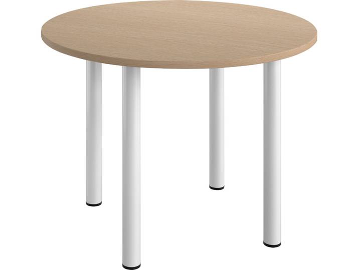 Table ronde L 100 cm Excellens plateau chêne clair 4 pieds métal blanc - - Bruneau