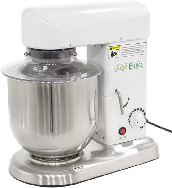 AgriEuro Premium Batteur mélangeur planétaire FP107 cuve INOX de 7,5 Litres - Multi-accessoires démontables