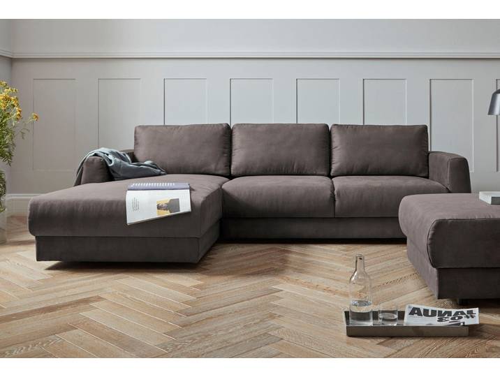 Ecksofa, 264x175 cm, Luxus-Microfaser, Dunkelgrau, Recamiere Links, Modern, andas