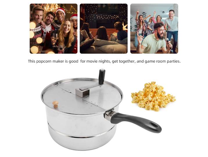 Machine à pop-corn en acier inoxydable, avec manivelle, Pot à pop-corn pour chauffage électrique au gaz