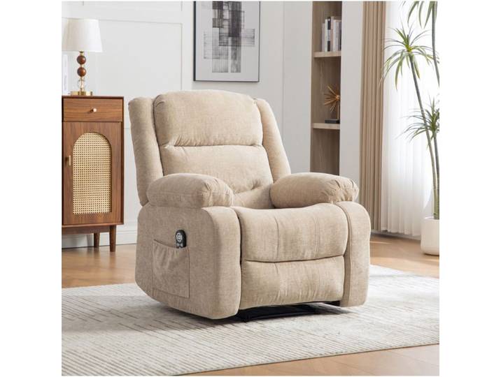 Fauteuil relax électrique massant chauffant 1 place chenille beige clair dossier manuel