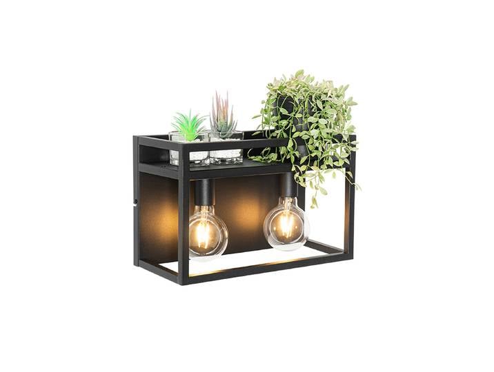 Applique murale industrielle noire avec étagère 2 lumières - Cage