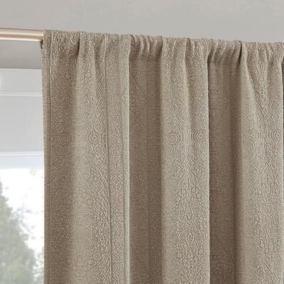Sun Zero Medina Woven Damask Total Blackout Rod Pocket 2-Piece Curtain Panel Pair