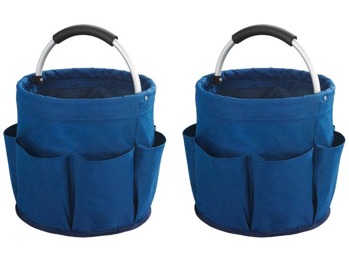 Organizer MAXIMEX Universal-Reinigungs-Caddy , blau, H:26,5cm T:28cm Ø:28cm, Aluminium, Polyester, Aufbewahrungsboxen, Organizer, großes Hauptfach für Reinigungsmittel, 6 Außentaschen, faltbar, 16 l