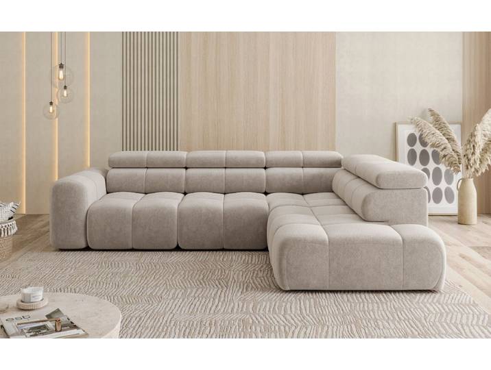 Designer Ecksofa Mia Maxi in Chenille - Weiß - Rechts - Chenille - Luxusbetten24