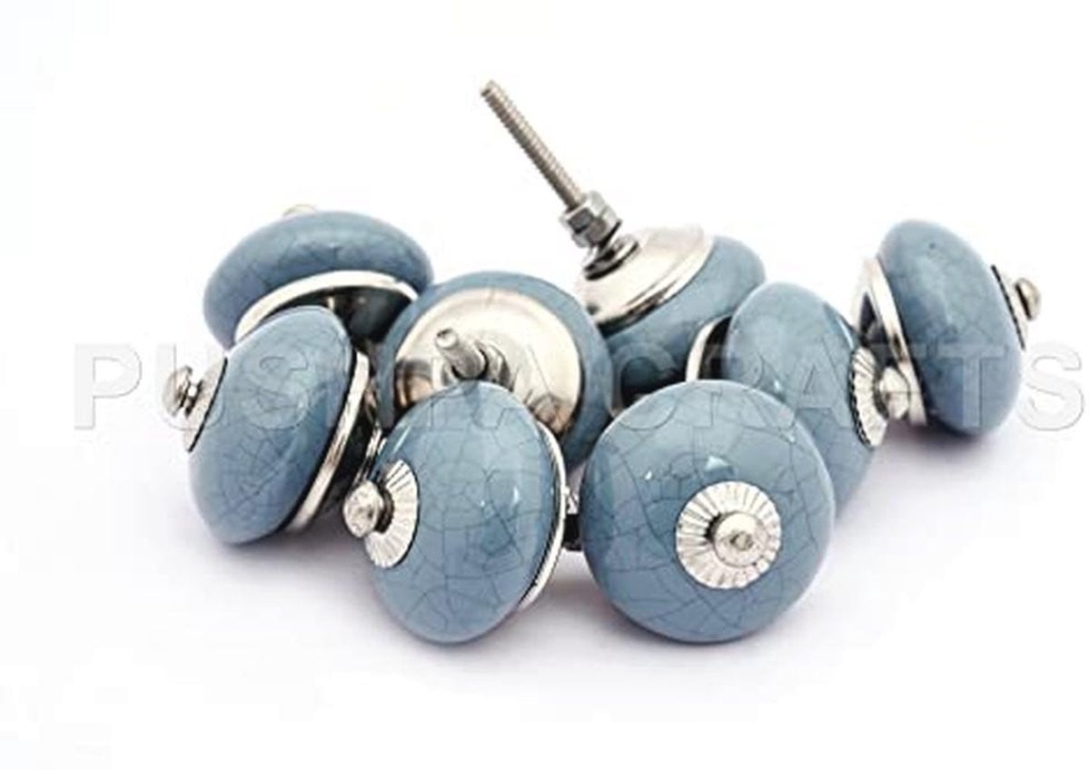 Set van 8 grijze crackle keramische deurknoppen met vintage handbeschilderd design voor meubels