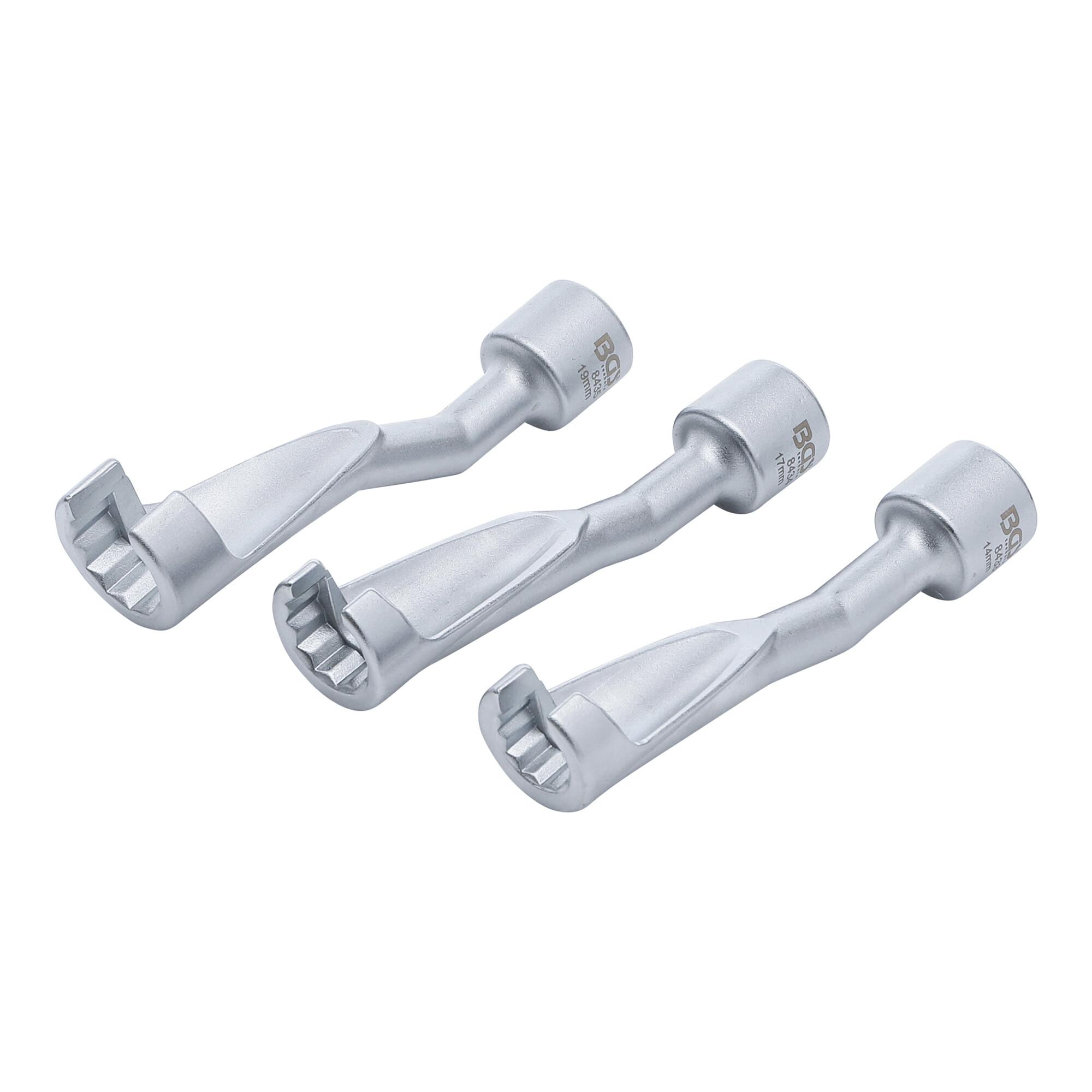 BGS Technic Leitungsschlüssel-Satz, offen Antrieb Innenvierkant 12,5 mm (1/2 Zoll) SW 14 - 17 - 19 mm aus Metall für Leitungen mit verschiedenen Schlüsselweiten, 8450)