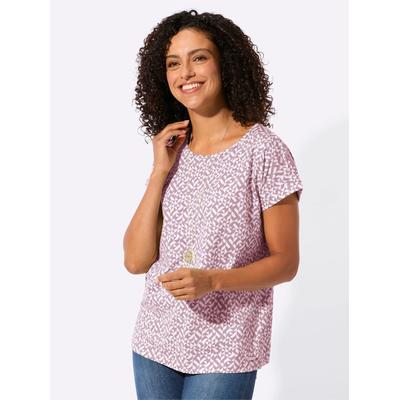 Print-Shirt CASUAL LOOKS "Druck-Shirt", Damen, Gr. 50, rosa (mauve, ecru), 100% Baumwolle, gemustert, mehrfarbig, Rundhals, Shirts