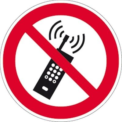 Aufkleber Eingeschaltete Mobiltelefone verboten ISO 7010, Folie, Ø 100 mm