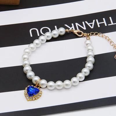 Inspire Select Elegant Pearl Cat Collar Necklace Adjustable Faux Pearl Pet Collar For Cats & Kittens blue s 7.99.8 In