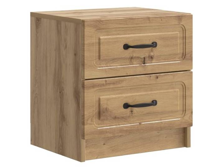 hliofuir Nachttisch Artisan-Eiche 43x34,5x44,5 cm Nachtschrank 2 Schubladen Stilvoller Nachtschrank im Vintage Design fürs Schlafzimmer. Mit 2 Schubladen, Griffen in Schwarz und robuster Oberfläche.