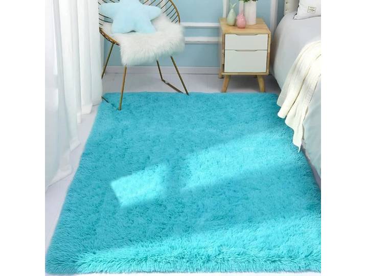 Tapis Bleu Clair 120x160cm Rectangulaire Moquette Doux Moelleux Tapis de Salon Chambre Décoratif Moderne