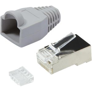 LogiLink Modularstecker MP0021, graue Tülle, Cat.6/7, RJ45, AWG24 bis AWG27, geschirmt, zum Crimpen, 100 Stück