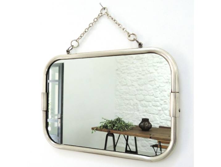 Miroir de barbier rectangulaire en nickel argenté avec chaîne 28