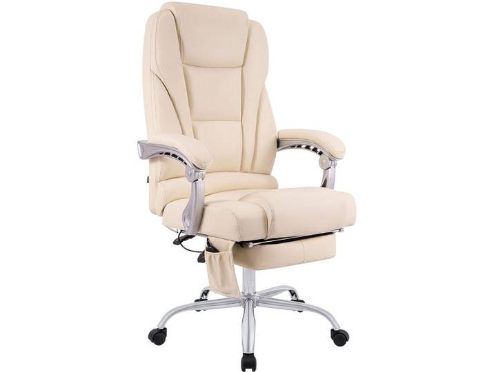 CLP Chefsessel Echtleder Creme, Metall, 69x118x64 cm, Büromöbel, Bürostühle, Chefsessel