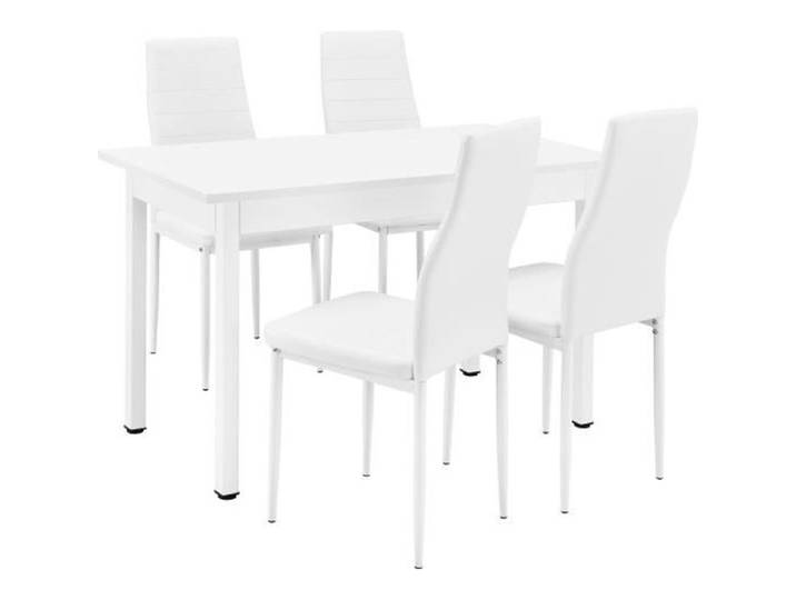 [en.casa] Table à manger / table de cuisine / table de salle à manger (120x60cm) avec 4 chaises blanc rembourrées - Kit de chaise