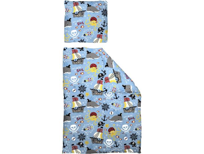 Kinderbettwäsche ADAM Pirates , blau, B/L: 200cm x 135cm, 1 Stk., 1 Stk., Renforcé, B/L: 80cm x 80cm, 2 Stk., Renforcé, Obermaterial: 100% Baumwolle, Bettwäsche