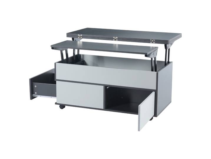 Table basse grise avec plateau relevable et rangement 100 x 98 x 65 cm