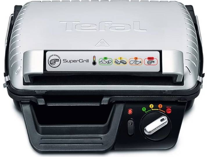 Tefal SuperGrill GC450B32 Elektrische Contactgrill 2000 W, 180° Open als Plancha/BBQ, Verwijderbare Vaatwasserbestendige Anti-aanbakplaten 30 x 20 cm, 4-Standen Thermostaat, RVS