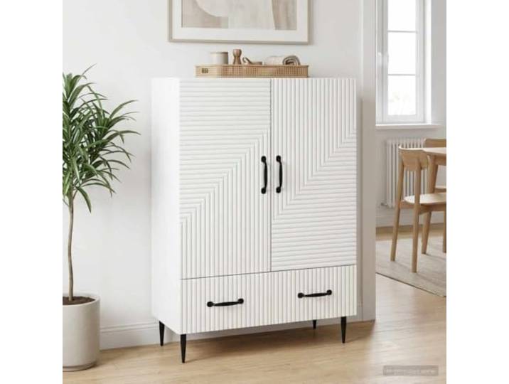 KTHLBRH Sideboard weiß 66 x 34,5 x 95 cm Ingenieurholz 1 Schublade, 1 Einlegeboden, 60 kg Kapazität, Griffe, konische Beine