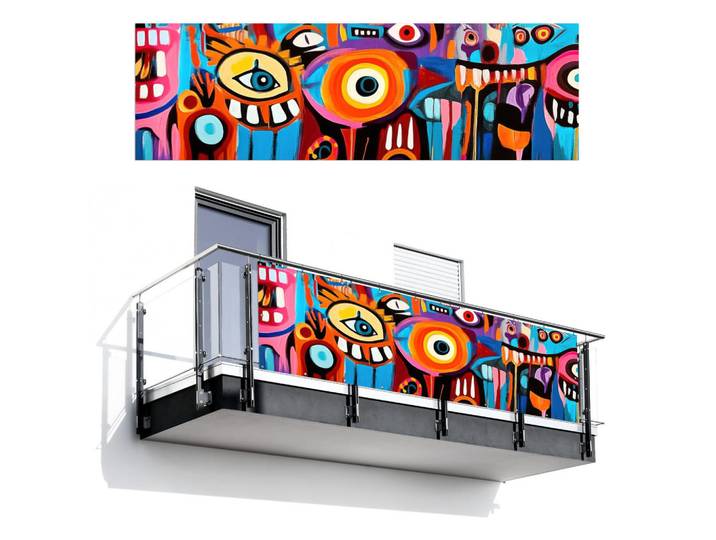 MuchoWow Balkon-Sichtschutz Abstrakt - Gesicht - Farbenfroh, Mehrfarbig, Kunststoff, Rechteckig, 300x95 cm, Sonnenschutz, Sichtschutz